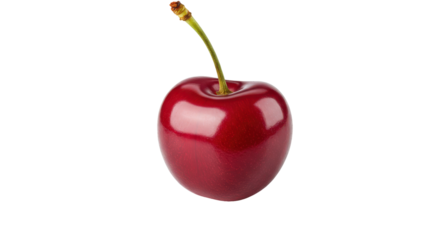 A solitary cherry glowing ruby red floats against a stark void