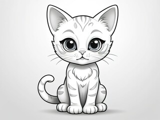 Obraz premium Adorable cartoon kitten, wide-eyed and ready to play, ideal for coloring pages. Isolated white background 