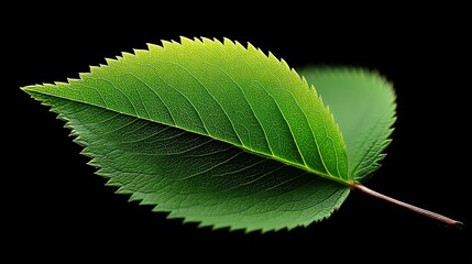 Vibrant Green Leaf on Black Background Capturing Natural Beauty