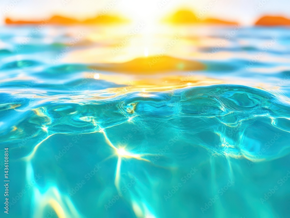 Aufkleber underwater photo of swimming pool surface with sunlight penetrating water creating rippling abstract