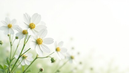 Delicate white wildflowers against pure white backdrop, closeup, subtle