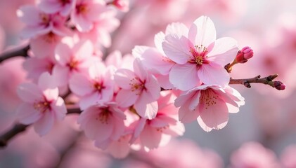 Fototapeta premium Delicate pink sakura blossoms, full bloom, soft petals , spring, japanese