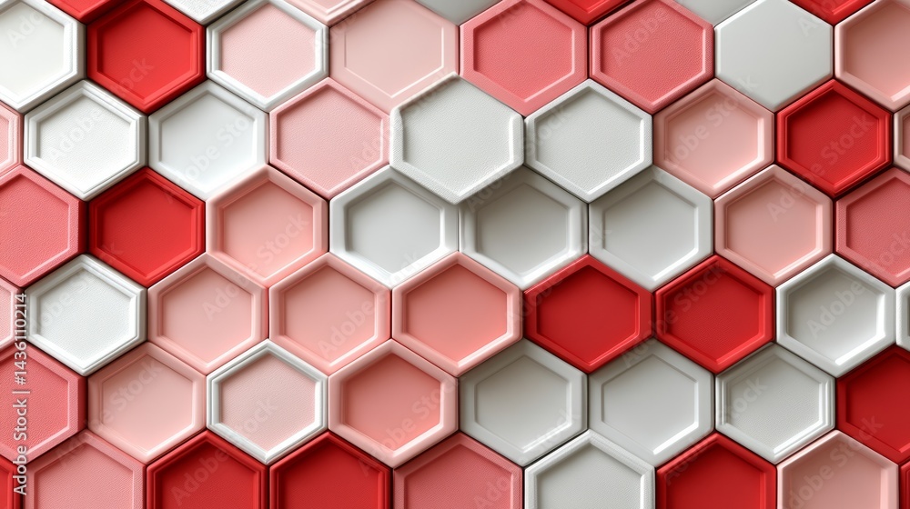 Aufkleber geometric harmony: a vibrant array of hexagonal tiles in shades of red and white creates a mesmerizi