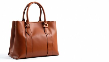 Brown leather tote bag, isolated on white background, leather bag, texture, clean