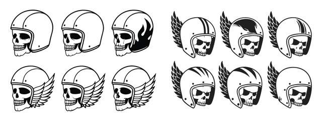 Gritty Skull Helmet Vector – Bone Texture, Cracked Visor, Tribal Flames, Winged Design