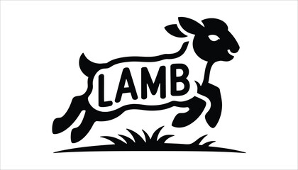 Jumping Lamb Silhouette Farm Animal Baby Sheep Vector Illustration