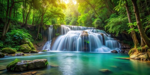 waterfall cascade into serene forest stream, natural wonder, tranquil,  natural wonder, tranquil, rocks, natural beauty