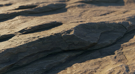 Fototapeta premium Layered Sandstone Formations Illuminated By Sunlight In Outdoors Close Up