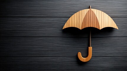 Wooden Umbrella Design Against Textured Dark Background Surface