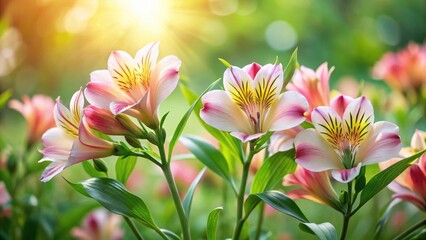 Fototapeta premium Serene Alstroemeria blossoms gently swaying in morning garden light