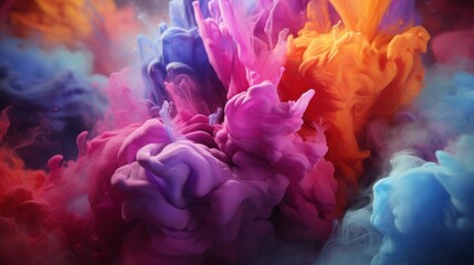 Obraz premium Vibrant swirls of colorful ink blend and bloom in a dynamic, abstract explosion of purple, orange, and blue