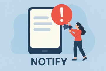 Simple Notification Alert with Woman and Smartphone Highlighting Message