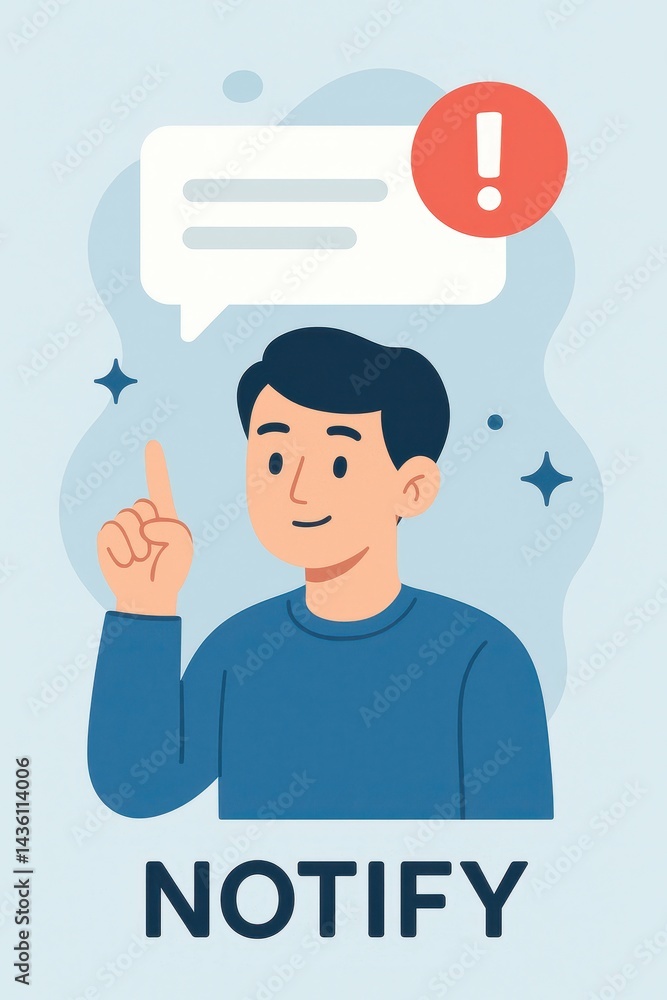 Poster simple graphic design for notify concept with person pointing upward