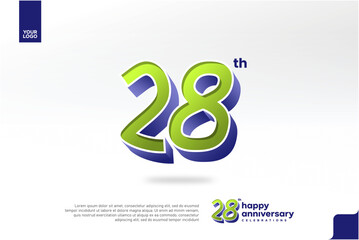 Fototapeta premium 28th Anniversary 3D Number with Silver Jubilee Design in Pear Green and Violet Blue