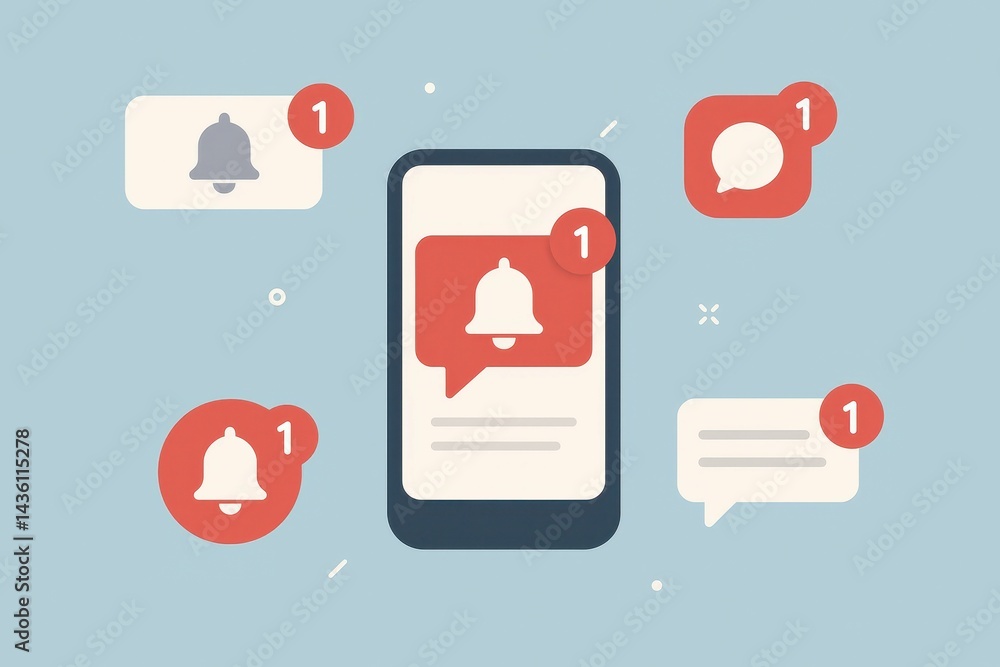 Poster mobile notification icons with alerts and chat bubbles design