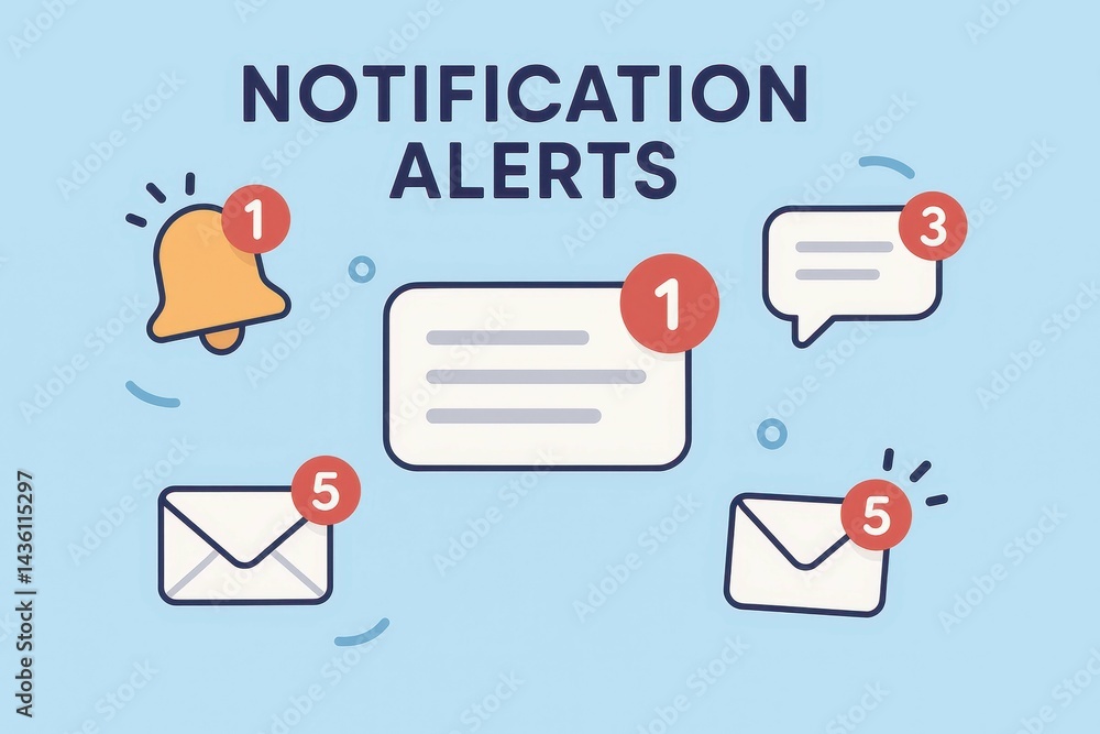 Poster colorful notification alerts with icons in minimal style