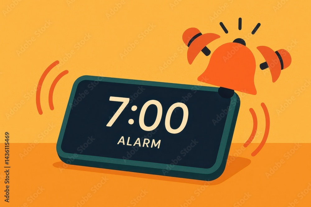 Aufkleber simple alarm clock displaying 7:00 with vibrant background
