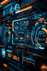 Obraz premium Futuristic Digital Interface with Blue and Orange Neon Elements