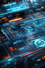 Fototapeta premium Futuristic Digital Interface with Neon Elements and Data Visualization