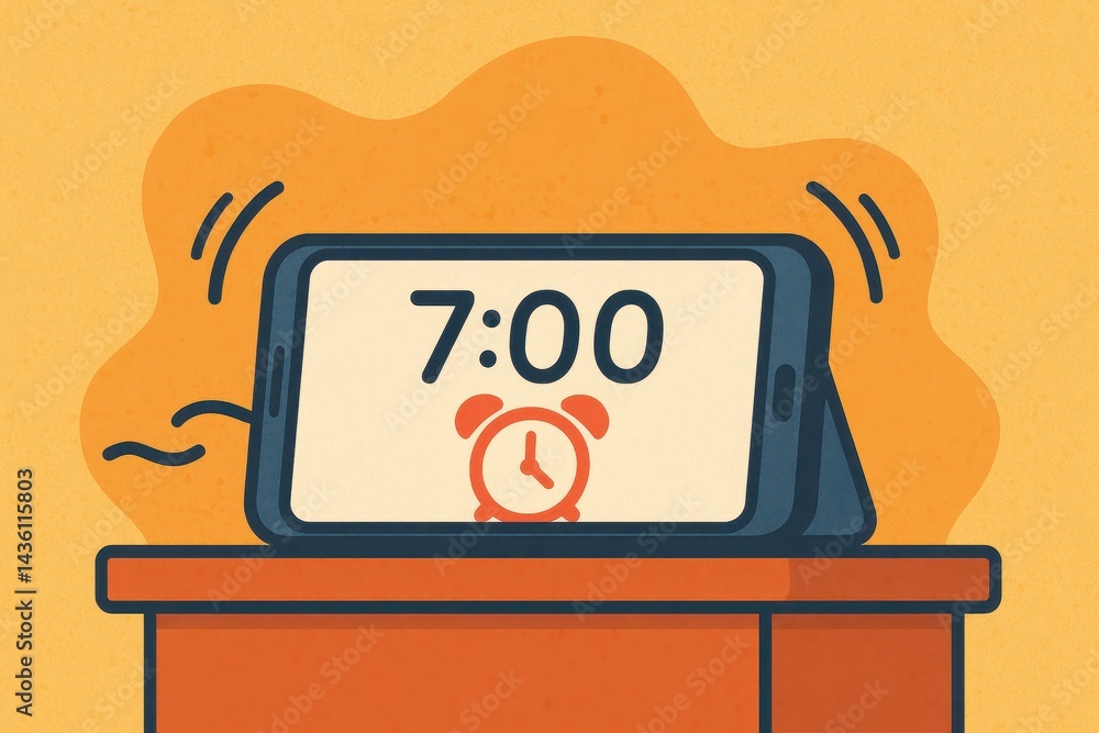 Aufkleber simple alarm clock on table displaying time at seven o'clock