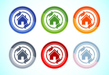 Home care icon design illustration, House care logo icon, 6 color button design set