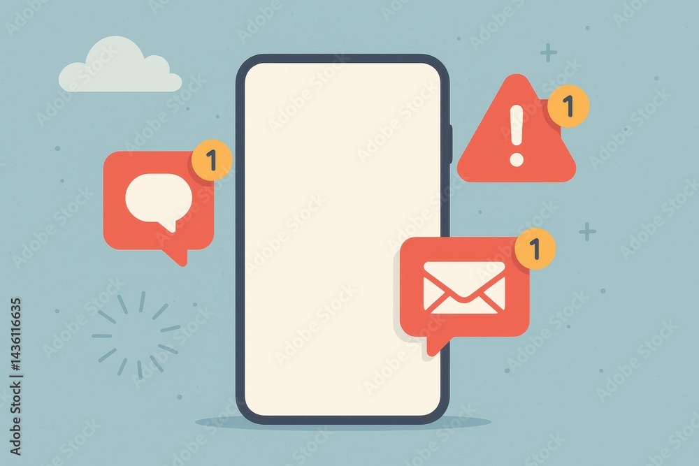 Poster notification alerts icon on smartphone with message and mail icons