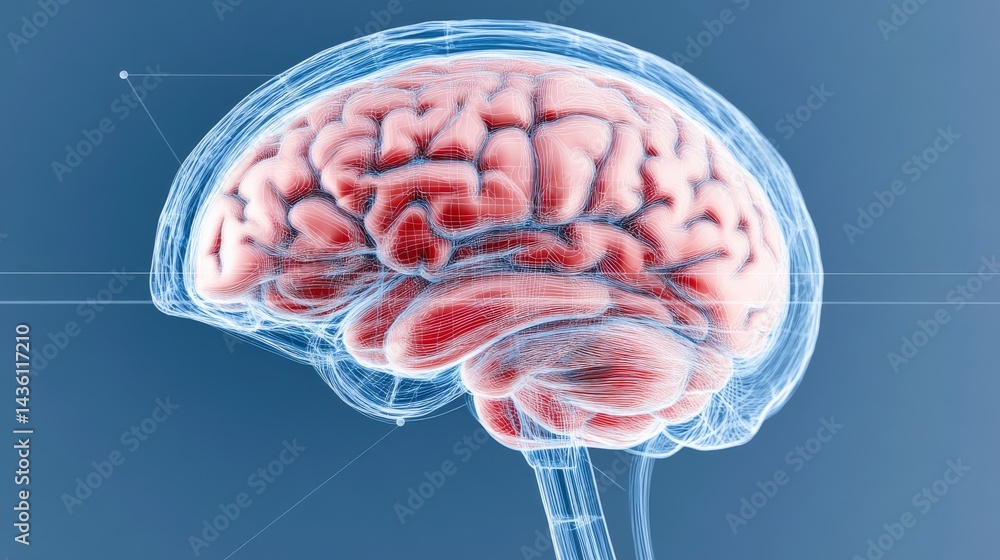 Poster human brain illustration showing left and right hemisphere functions with colorful highlighted areas