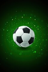 Fototapeta premium A vibrant soccer ball against a green background, showcasing dynamic motion with sparkling effects.