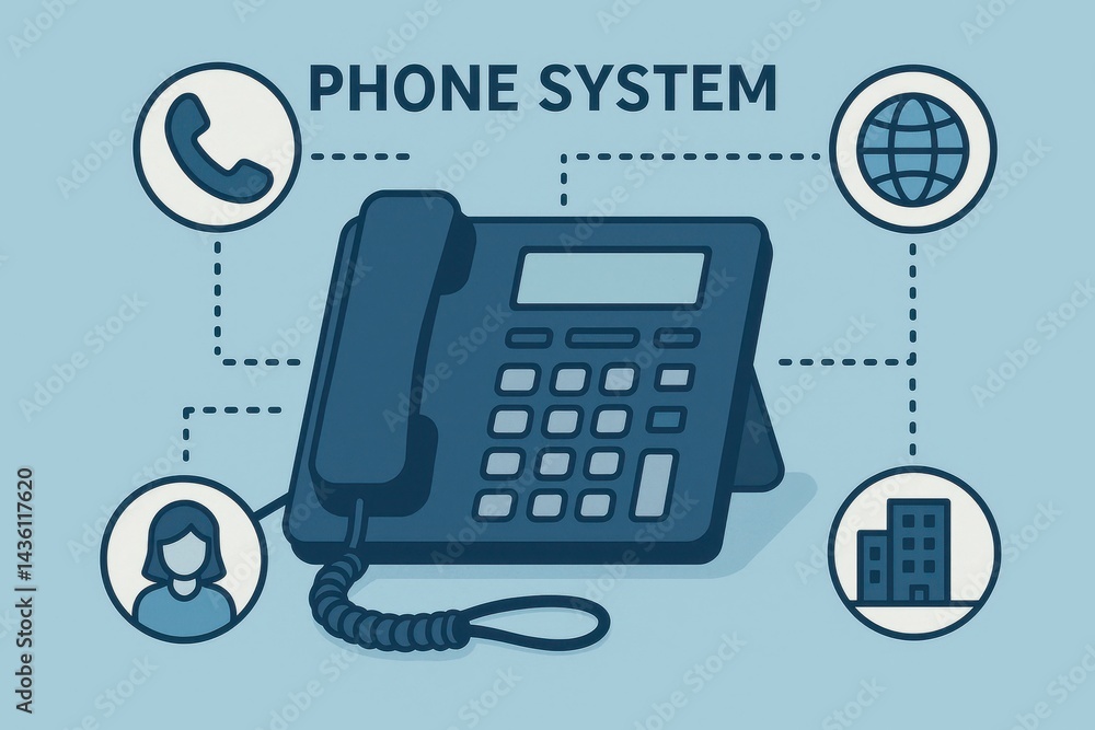 Poster simple diagram of a phone system with connecting elements