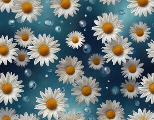 Obraz premium Abstract Background with Daisies on Pearl Blue Water