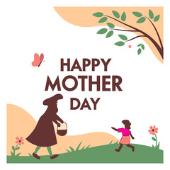 Happy Mother’s Day Illustration Mother and Child Walking Flat Design 02