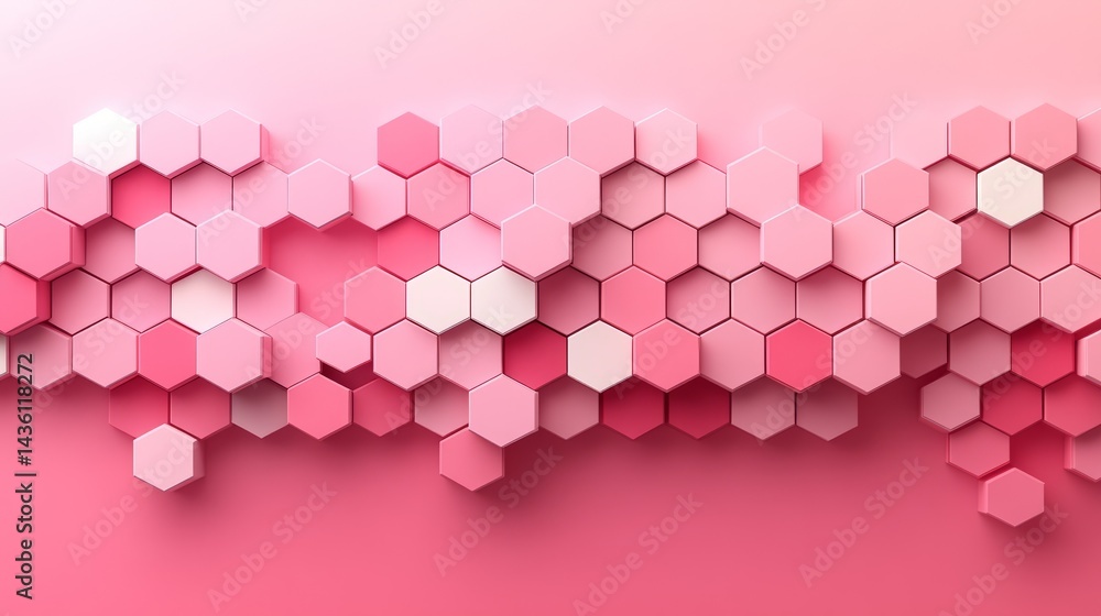 Poster pink hexagon pattern: abstract background with various shades of pink hexagons, creating a stylish a