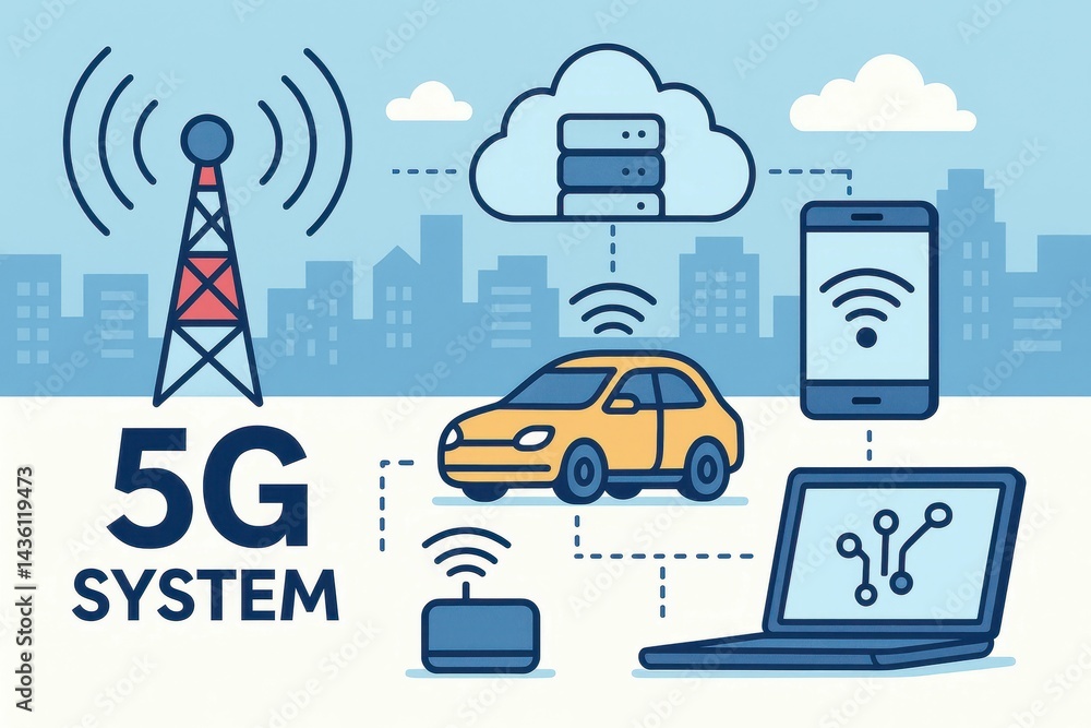 Poster visualization of 5g system connectivity and technology overview