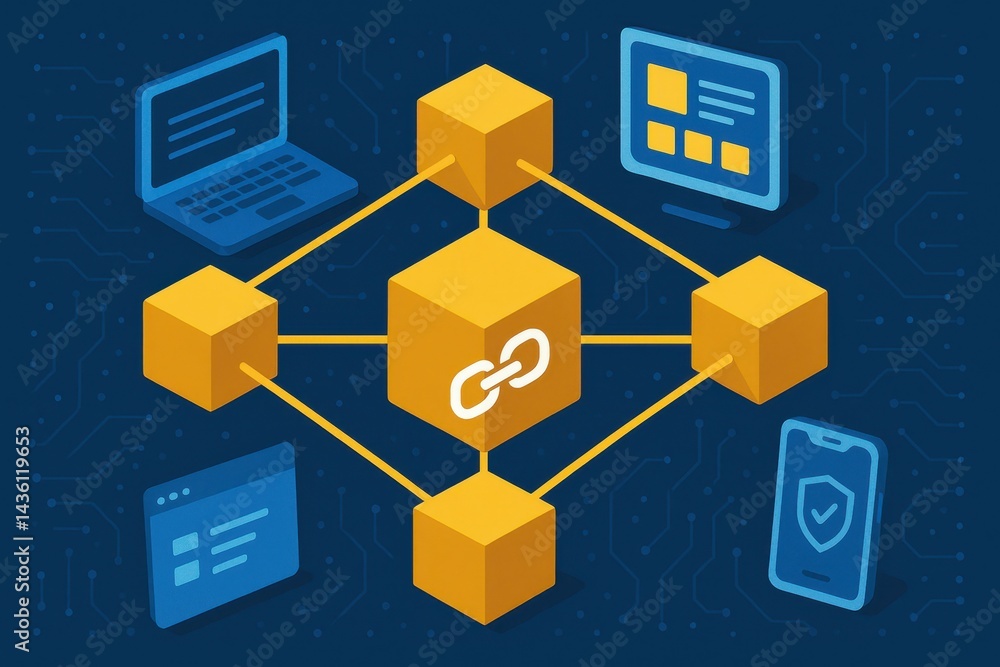 Poster visual representation of blockchain technology in modern systems