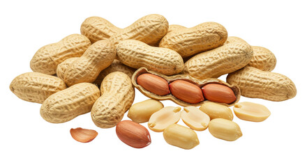 A nutty gathering of peanuts shelled and unshelled against a void