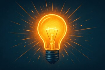 Glowing Lightbulb Illustration with Radiant Glow and Dark Background