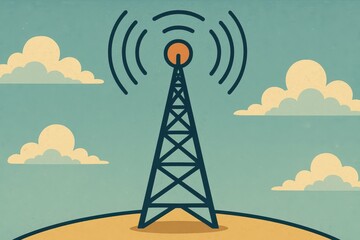 Simple Illustration of a Transmitter Tower with Signal Waves