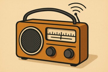 Fototapeta premium Retro Radio Illustration with Simple Design and Sound Waves