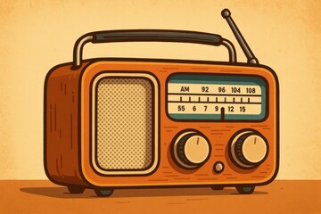 Fototapeta premium Vintage Radio Illustration with Simple Design and Warm Colors