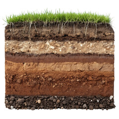 Cross section of soil layers showing topsoil, subsoil, and bedrock.
