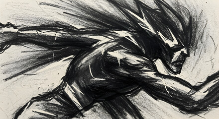 Dynamic Charcoal Sketch Of A Fast Runner Displaying Strength And Determination