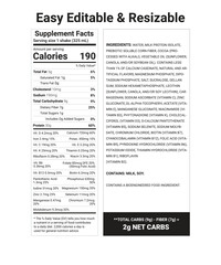 Nutrition Facts Label. Food information with daily value. Data table ingredients