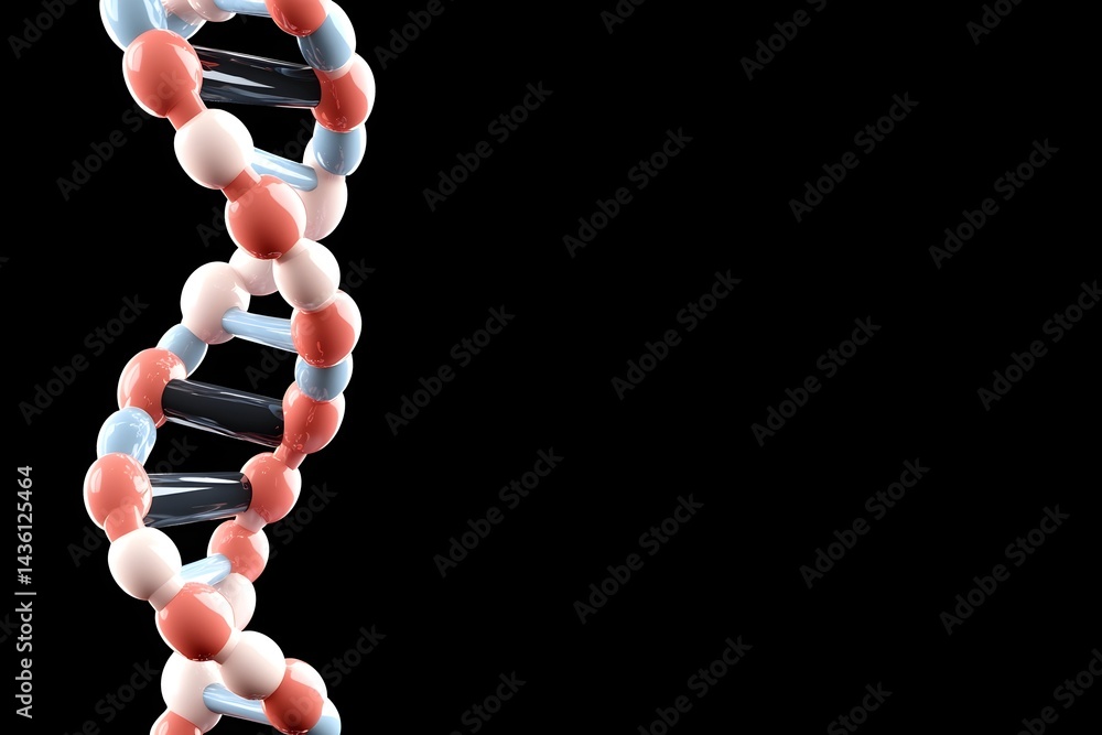 Poster a 3d rendering of a dna double helix against a black background the helix is composed of light and d