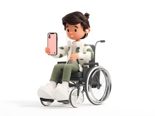 character in wheelchair using a telehealth mental health app