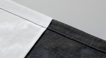 Contrast Of White And Black Materials With Seam, Close Up Shot