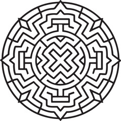 intricate fractal maze line art, black outline, vector and illustration, coloring book page line art drawing