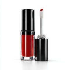 Obraz premium Red lip gloss with applicator isolated on white background