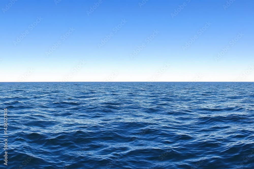 Aufkleber blue ocean surface under daylight with rippling wave patterns and horizon centered sky view showcasi