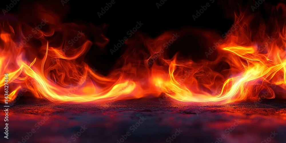 Poster dynamic abstract flames and glowing embers in a dark background creating a striking visual of fire's