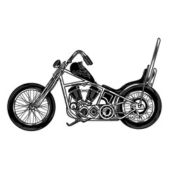Motorcycle,  Chopper Motor Vehicle Transport, Vector Line art illustration, Custom Culture